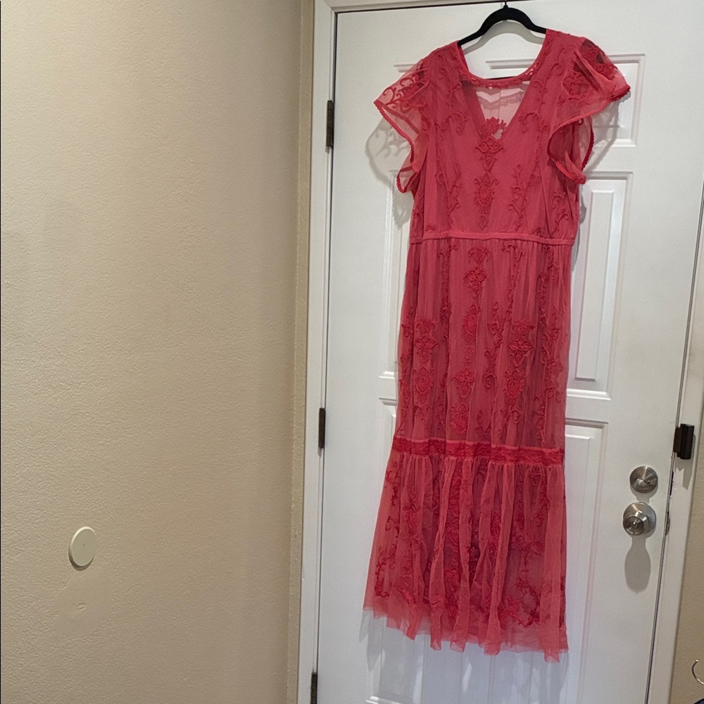 Sundance  Pink embroidered Lace maxi  Dress